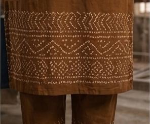 Women's Brown Bandhani printed kurta set