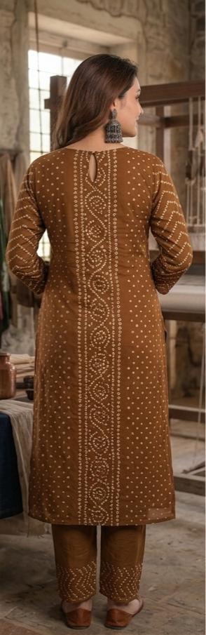 Women's Brown Bandhani printed kurta set